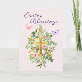 Aquarell Blumenkreuz Oster-Segen Schriftstelle Feiertagskarte