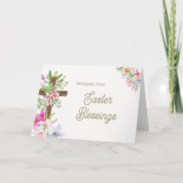 Aquarell Blumenkreuz Religiöse Oster-Segnungen Feiertagskarte