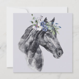 Aquarell-Blumenkrone Schwarzes Pferd Porträt Flach