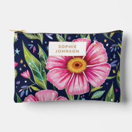 Aquarell-Blumenkunst Rosa Botanische Personalisier Zubehörtasche