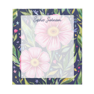 Aquarell-Blumenkunst Rosa Schönes Personalisiertes Notizblock