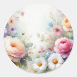 Aquarell-Blumenkunst-Vorlage mit leerem Textfeld Runder Aufkleber