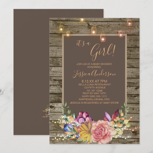 Aquarell Blumenmason Jar Light Baby Dusche Einladung (Vorne/Hinten)