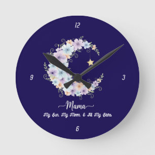 Aquarell-Blumenmond-Mama Runde Wanduhr