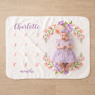 Aquarell-Blumenmonogramm-Baby-Meilenstein-Foto Sherpadecke