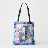 Aquarell Blumenmonogramm Buchstabe J Tasche (Vorderseite)