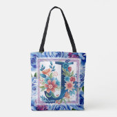 Aquarell Blumenmonogramm Buchstabe J Tasche (Rückseite)