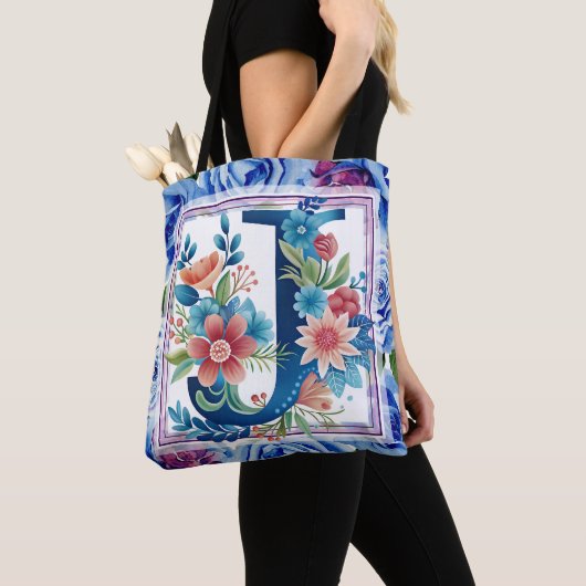 Aquarell Blumenmonogramm Buchstabe J Tasche (Von Nahem)