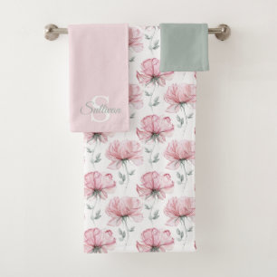 Aquarell-Blumenmonogramm-Handtuch-Set Badhandtuch Set