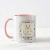 Aquarell-Blumenmonogramm I Goldinitiale & Name Tasse (Links)