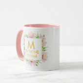Aquarell-Blumenmonogramm I Goldinitiale & Name Tasse (Vorderseite Links)
