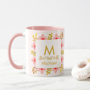 Aquarell-Blumenmonogramm I Goldinitiale & Name Tasse