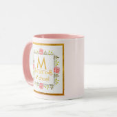 Aquarell-Blumenmonogramm I Goldinitiale & Name Tasse (Vorderseite Links)