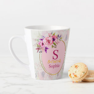 Aquarell-Blumenmonogramm I Individuelle Goldinitia Milchtasse