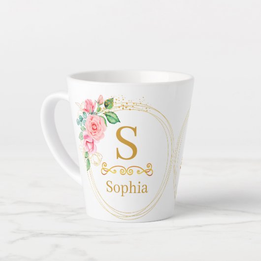 Aquarell-Blumenmonogramm I Individuelle Goldinitia Milchtasse (Linke Ecke)