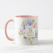 Aquarell-Blumenmonogramm I Individuelle Goldinitia Tasse (Links)