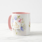 Aquarell-Blumenmonogramm I Individuelle Goldinitia Tasse (Vorderseite Links)