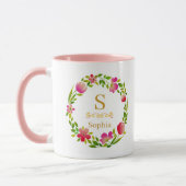 Aquarell-Blumenmonogramm I Individuelle Goldinitia Tasse (Links)