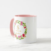 Aquarell-Blumenmonogramm I Individuelle Goldinitia Tasse (Vorderseite Links)