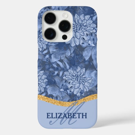 Aquarell-Blumenmonogramm-Muster - Blau auf Blau Case-Mate iPhone Hülle (Rückseite)