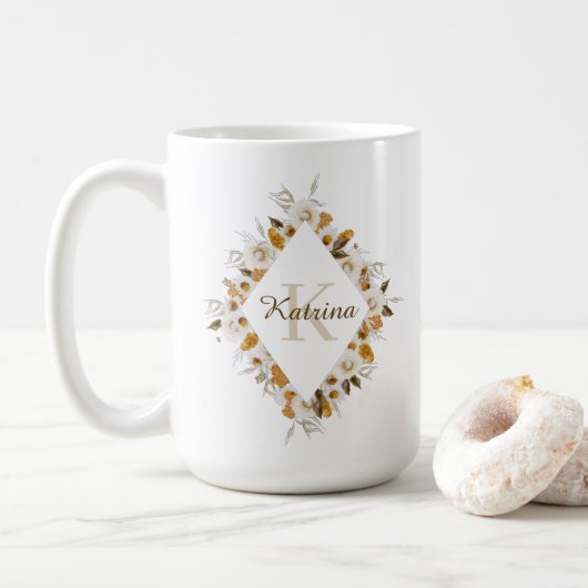 Aquarell-Blumenmonogramm-Tasse Kaffeetasse (Mit Donut)