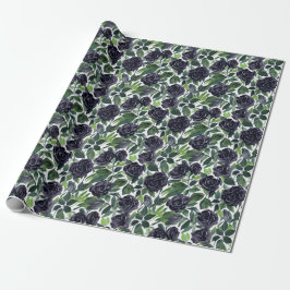 Aquarell-Blumenmotiv: schwarze Rosen Geschenkpapier