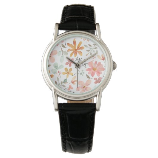 Aquarell-Blumenmuster Armbanduhr (Vorderseite)