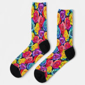 Aquarell-Blumenmuster, farbenfrohe Regenbogenrosen Socken (Linkes Detail)