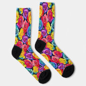 Aquarell-Blumenmuster, farbenfrohe Regenbogenrosen Socken (Rechts)