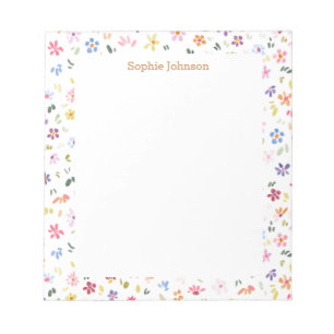 Aquarell-Blumenmuster hübsch personalisiert Notizblock