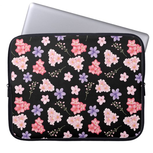 Aquarell-Blumenmuster Laptopschutzhülle (Vorderseite)