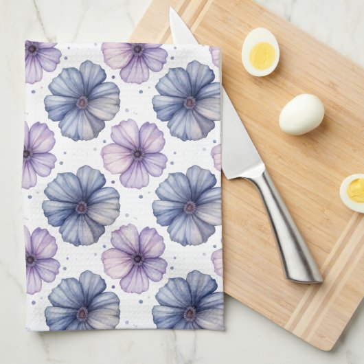 Aquarell-Blumenmuster Lavendel und Blau Geschirrtuch (Viertel Falte)