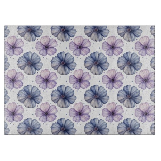 Aquarell-Blumenmuster Lavendel und Blau Schneidebrett (Vorderseite)