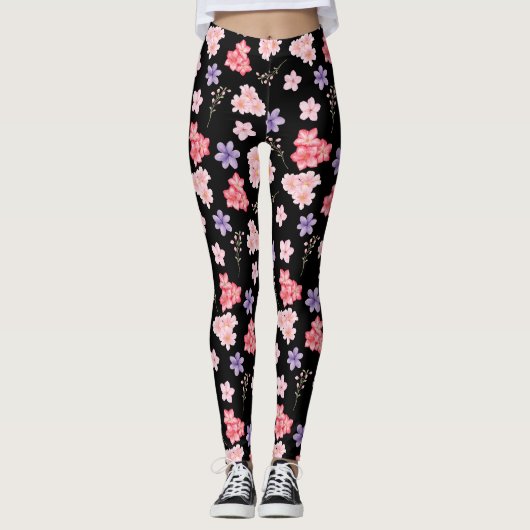Aquarell-Blumenmuster  Leggings (Vorderseite)
