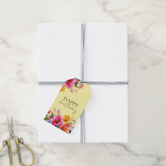 Aquarell-Blumenmuster | Moderne Floral Geschenkanhänger