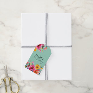 Aquarell-Blumenmuster | Moderne Floral Geschenkanhänger