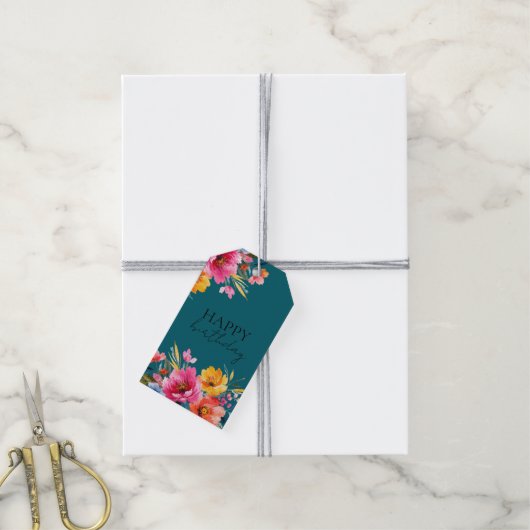Aquarell-Blumenmuster | Moderne Floral Geschenkanhänger (Mit Garn)
