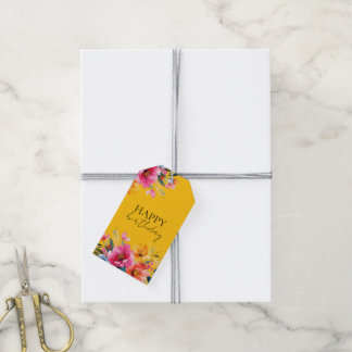 Aquarell-Blumenmuster | Moderne Floral Geschenkanhänger