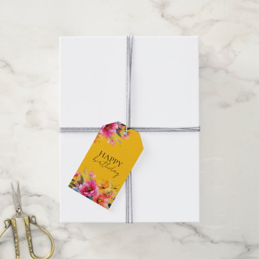 Aquarell-Blumenmuster | Moderne Floral Geschenkanhänger (Mit Garn)