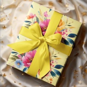 Aquarell-Blumenmuster   Moderne helle Blumenmotive Geschenkpapier