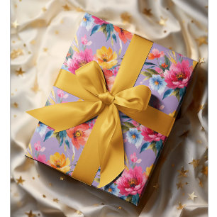 Aquarell-Blumenmuster   Moderne helle Blumenmotive Geschenkpapier