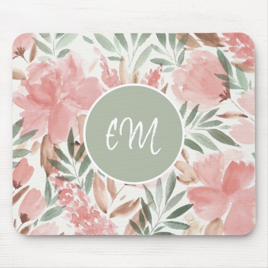 Aquarell-Blumenmuster-Monogramm Mousepad (Vorne)