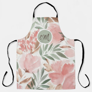 Aquarell-Blumenmuster-Monogramm Schürze