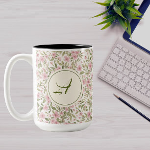Aquarell-Blumenmuster-Monogramm Zweifarbige Tasse