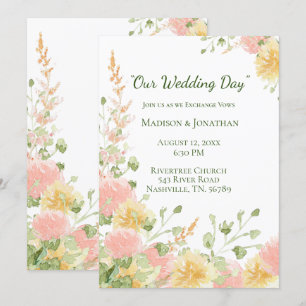 Aquarell-Blumenmuster Rosa Elegant Chic Grün Schri Einladung