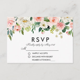 Aquarell-Blumenmuster Rosa Weiß RSVP Hochzeit P Karte
