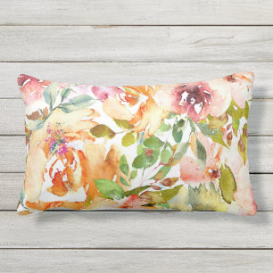 Aquarell-Blumenmuster Rot-Rost-Grün Kissen Für Draußen