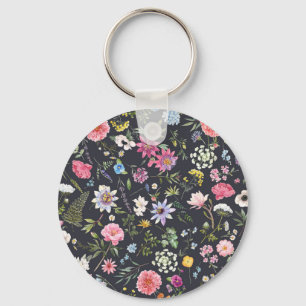 Aquarell-Blumenmuster: Sanftes Sommerdesign. Schlüsselanhänger