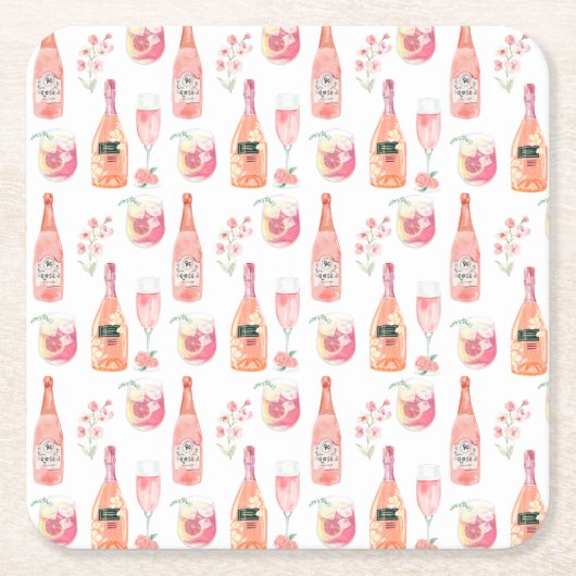 Aquarell Blumenmuster und Rose Weindesign. Rechteckiger Pappuntersetzer (Vorderseite)