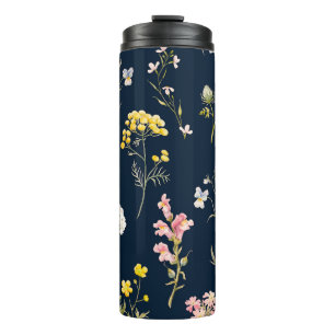 Aquarell-Blumenmuster, zarte Blüten handgezeichnet Thermosbecher
